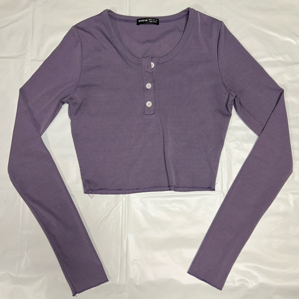 SHEIN Lavender Button-Up Crop Top